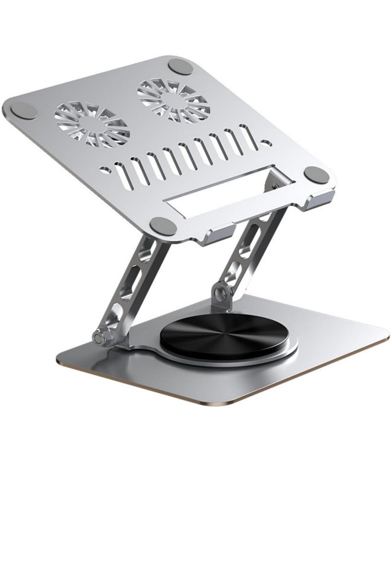 VIVP Adjustable laptop stand, silver gray aluminum, 360 ° rotating base without , foldable desktop stand with anti slip silicone - Image 1